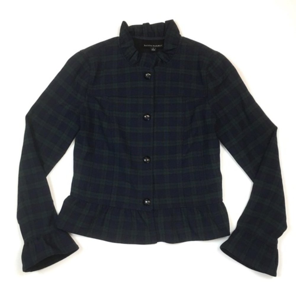 Banana Republic Tartan Plaid Jacket Holiday Ruffle